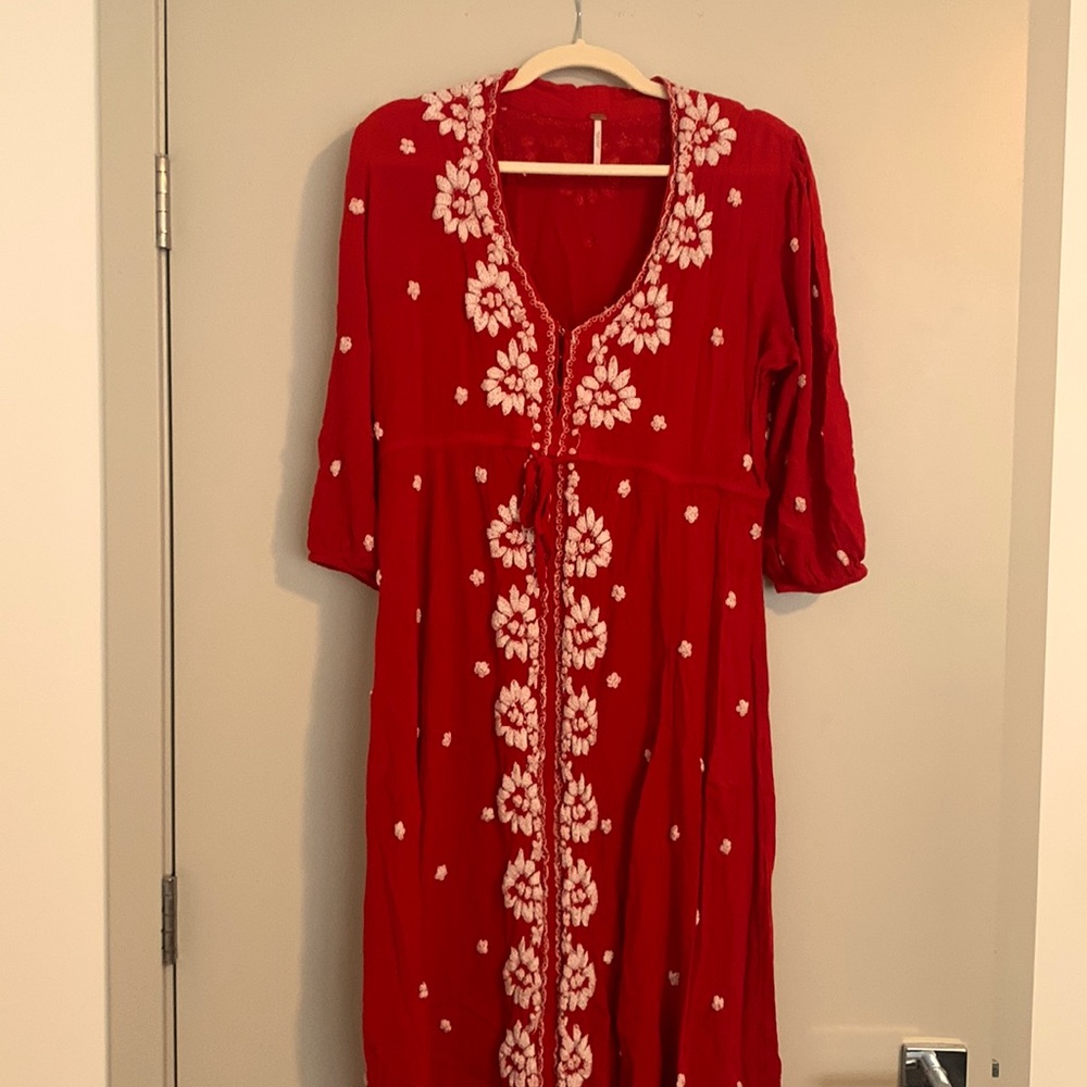 Free People Embroidered Fable Midi Dress